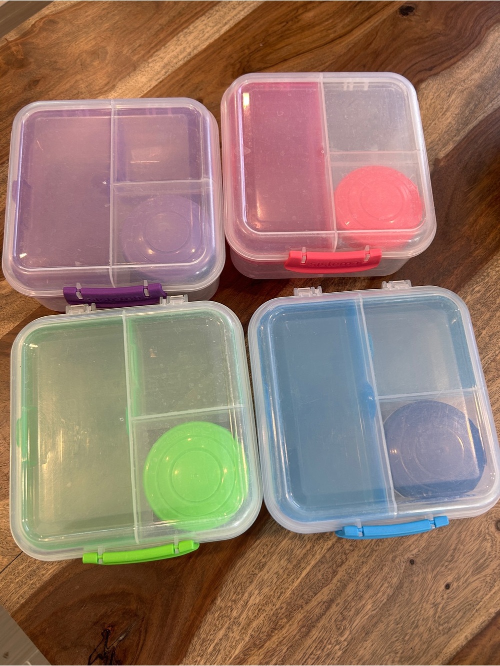 SISTEMA Set of 4 Colorful Compartment Lunch Boxes - Pink, Purple, Green, Blue